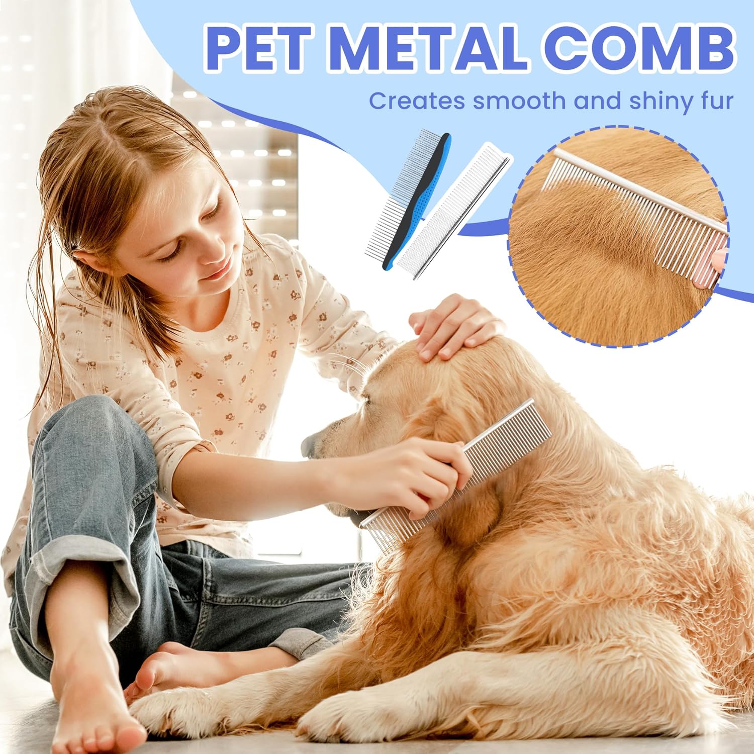 Skiennix Self-Cleaning Shedding Brush - 5-in-1 Professional Grooming Kit for Dogs & Cats | Blue