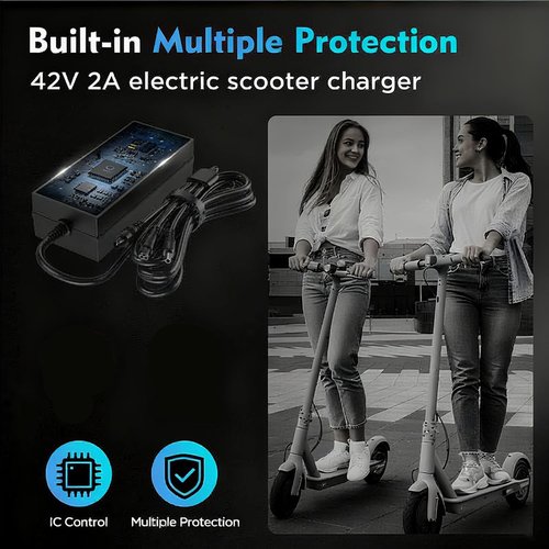 EVAPLUS 42V 2A Fast Charger - UL Certified with 5 Type Plugs for 36V Lithium Batteries | Compatible with Electric Scooters