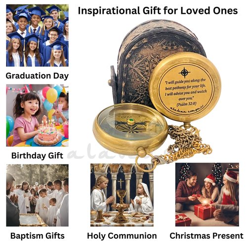 Divine Path Engraved Compass - I Will Guide You - Psalm 32:8" Quote | Inspirational Gifts for Men Women, Uplifting Spiritual Heavenly Faith Gift Boys Girls (Divine Path)