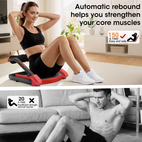 PAPIBLU Ab Machine Ab Trainer - Sit Up Exercise Equipment& Core Machine, 4 Level Adjustable Resistance, Foldable Ab Crunch Machine for Home Gym Stomach Workouts - Red