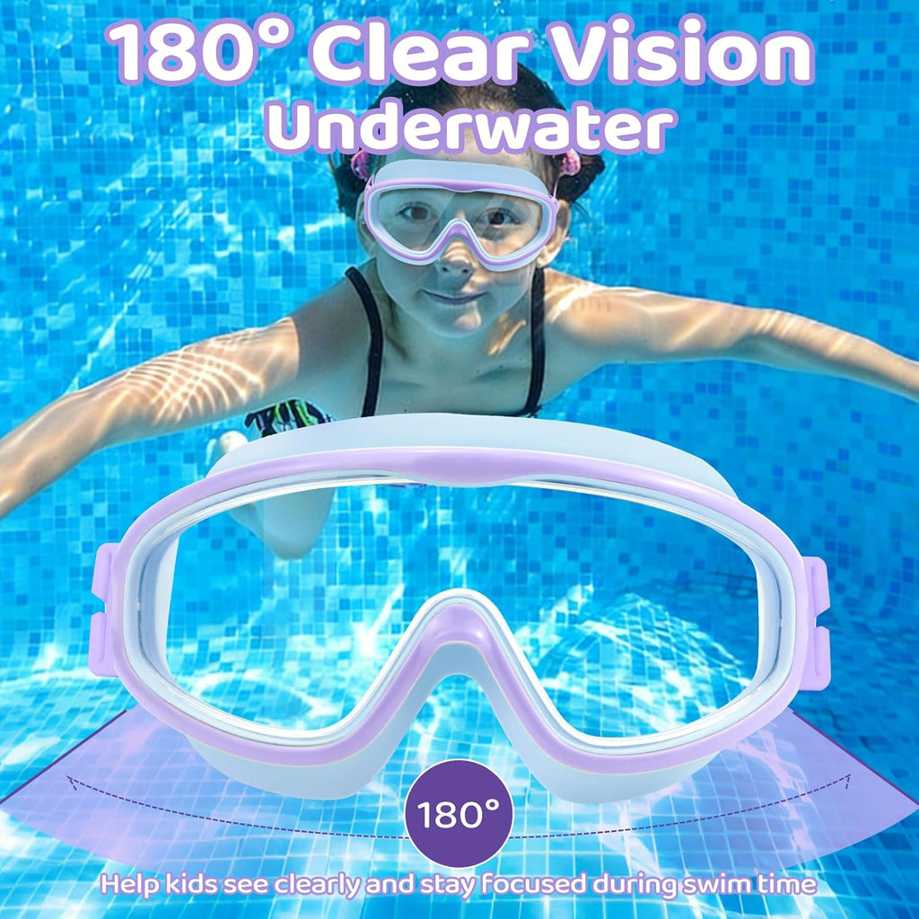 Vvinca Kids Swim Goggles - Anti-Fog, UV Protection, No Leak Design | 2 Pack with Comfort Strap for Ages 3-14