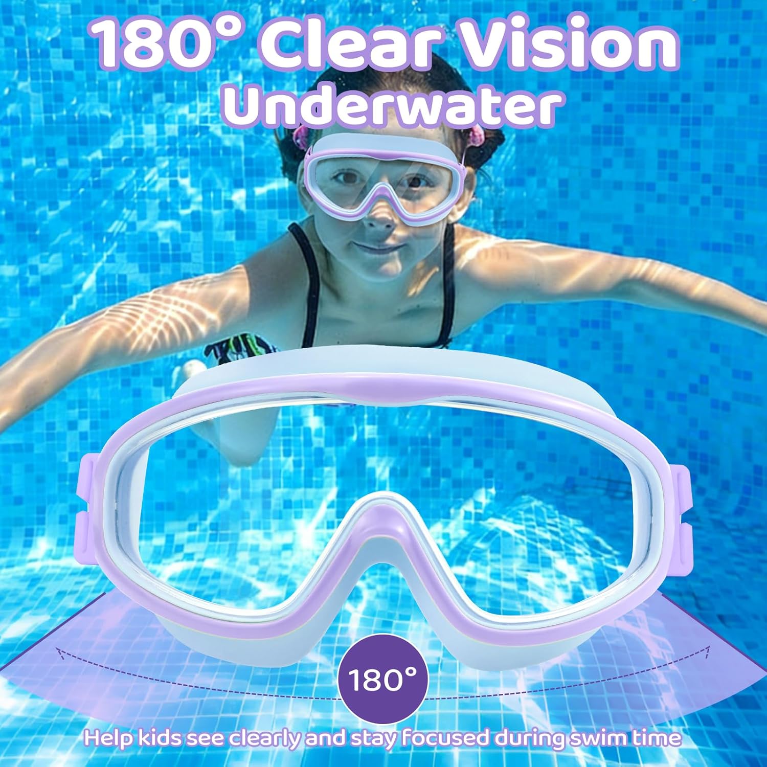 Vvinca Kids Swim Goggles - Anti-Fog, UV Protection, No Leak Design | 2 Pack with Comfort Strap for Ages 3-14