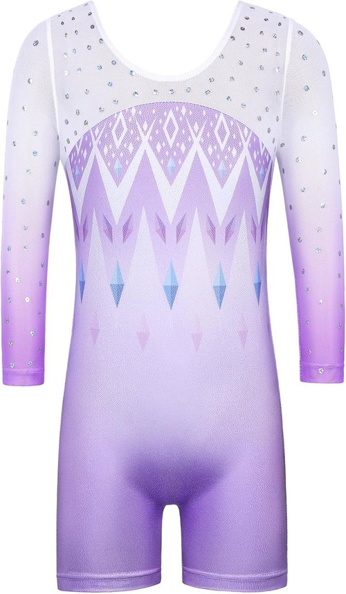 BAOHULU Gymnastics Leotards for Girls Christmas Long Sleeve Shiny Sequins Kids Biketards with Shorts Dance Unitards