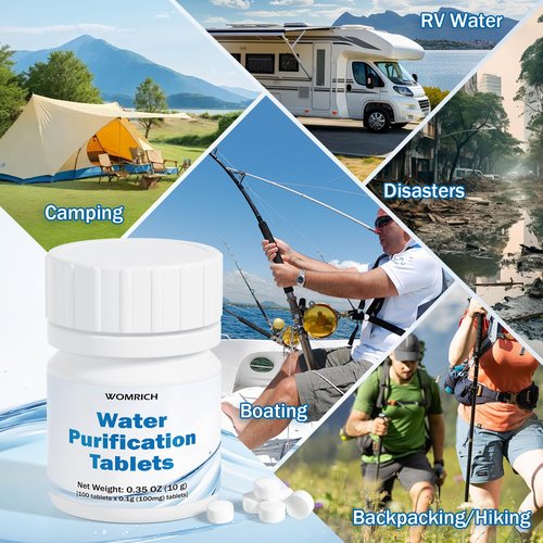 Water Purification Tablets (100 Count) - Emergency Water Treatment for Camping, Survival & Travel - Iodine-Free NaDCC Formula, No Chemical Aftertaste - Essential Addition to First Aid & Survival Kits