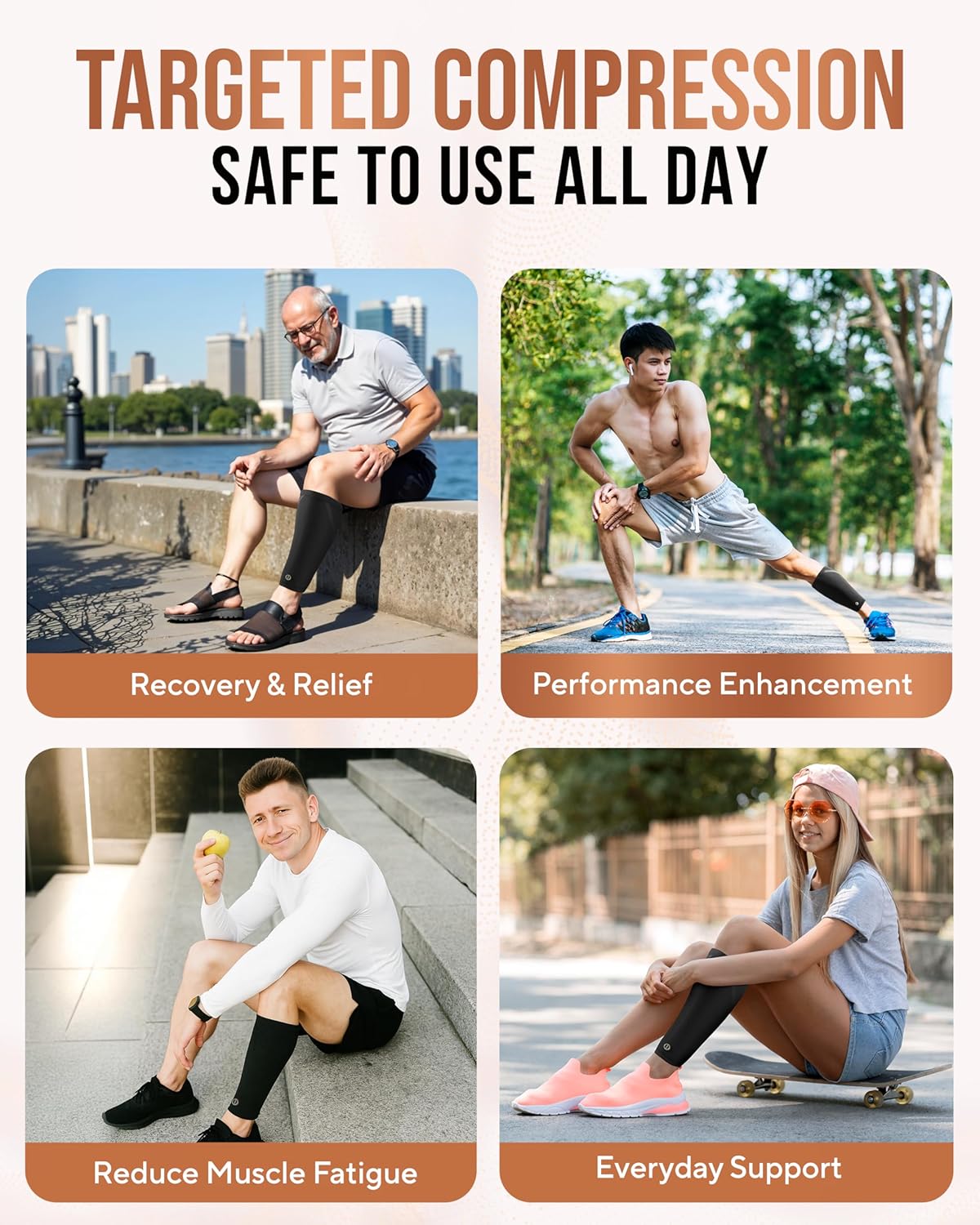 TheraCopper Copper Calf Compression Sleeve - Premium Breathable Shin Sleeve for Men & Women | Non-Slip Design for Muscle Recovery & Leg Fatigue