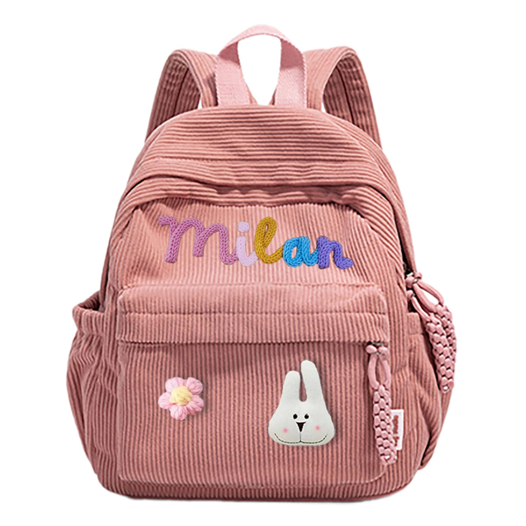 JUPPE Personalized Corduroy Kids Backpack, Custom Name Schoolbag, Preschoolers and Elementary School Students, Available in Medium and Small Sizes, Ages 1-6 or 3-14