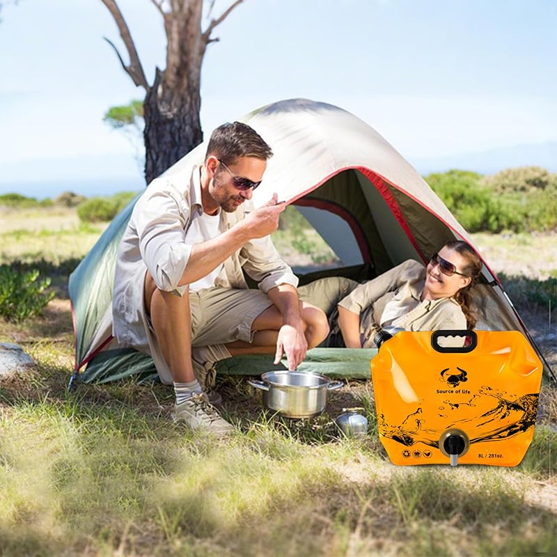 Collapsible 2.1 Gallon Water Jug with Spout - BPA-Free, 8L Camp Water Container (Orange+1)