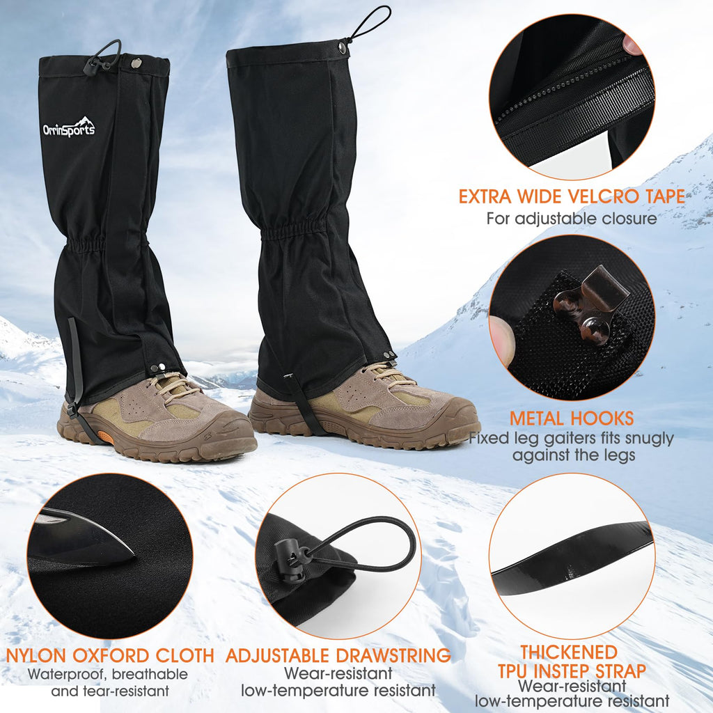 Waterproof Leg Gaiters for Men and Women Adjustable Snow Boot Gaiters for Hiking in Hunting Sand and Mud Mountain Climbing or Snowshoeing (Black L)
