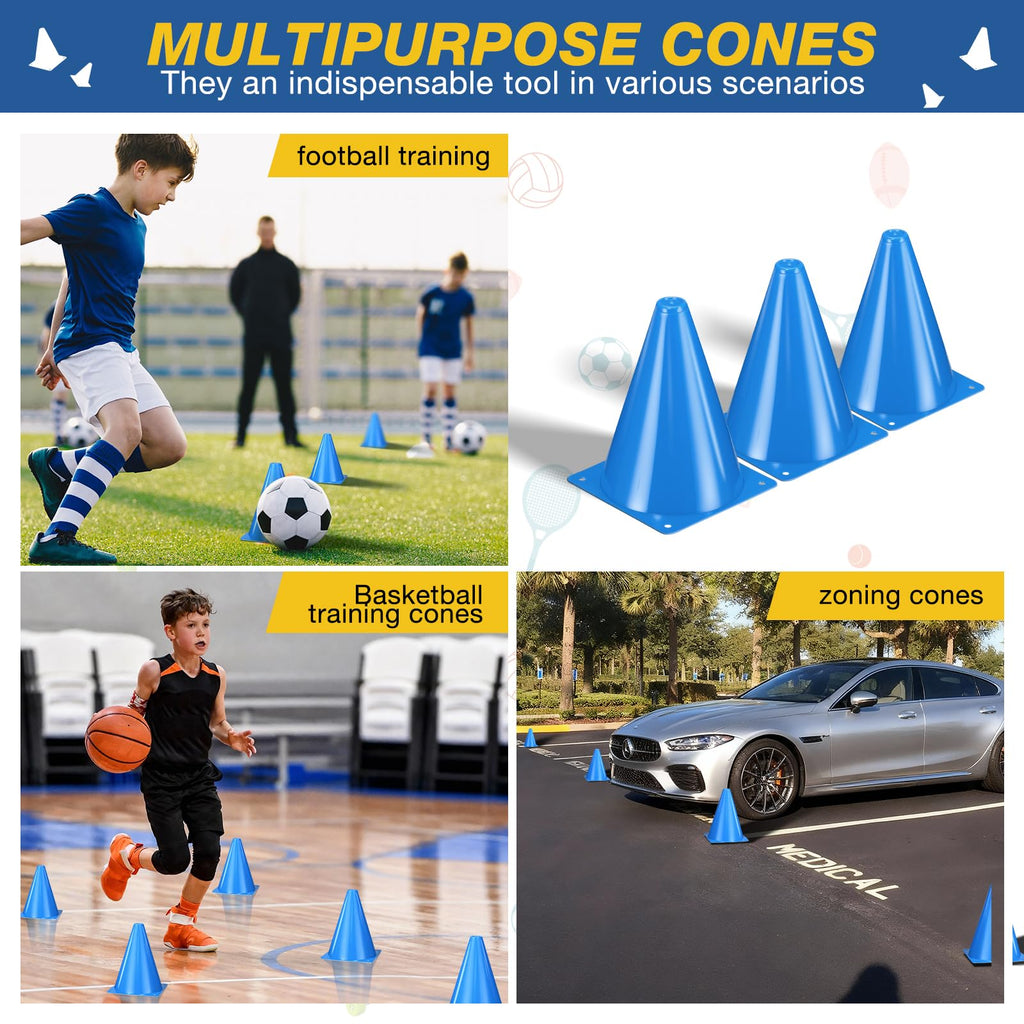 ZKNDRHJO 24pcs Cones 7 Inch Soccer Cones and Plastic Traffic Cones, Durable Cones for Sports Training, Ideal for Soccer, Basketball, Football, Skating, and Agility Drills Practice (24, Blue)