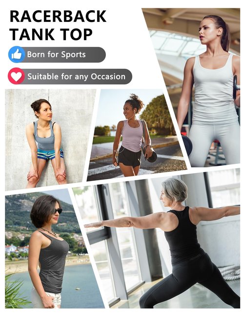 Dalavch 5 Pack Women's Workout Racerback Tank Tops Crop Spandex Yoga Athletic Running Gym Sports Tops for Women 1 Black 1 White 1 Heather Grey 1 Pink 1 Blue Small