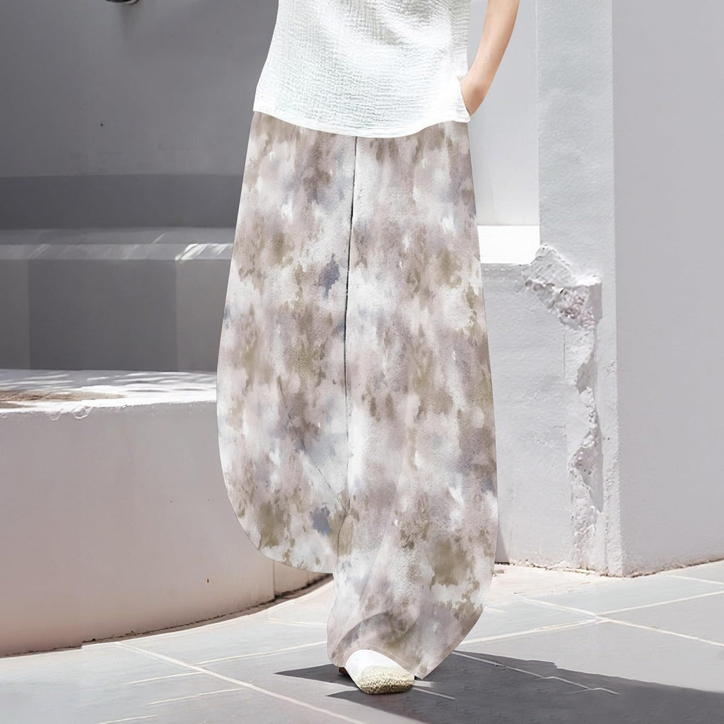 Zaswen Women's Palazzo Pants - High Elastic Waist Tie-Dye Lounge Trousers with Pockets | Plus Size