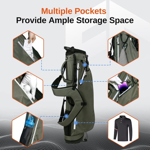 Full Choice Lightweight Golf Stand Bag, Durable 4 Way Full-Length Dividers with Dual Straps & Stand Golf Carry Bag, Olive Green
