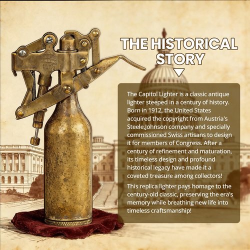 KAMBOLLY The Capitol Lighter, Vintage Trench Lighter Antique Kerosene Fluid Refillable Copper Lighters, Replica Classic Unique Table Lighters Collection Gift for Man Dad (Fuel Not Included)
