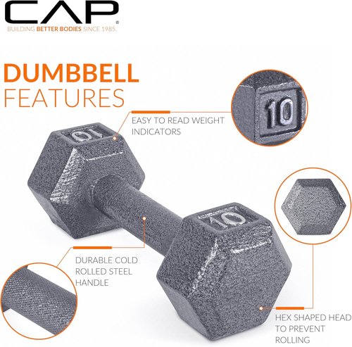 CAP Barbell Cast Iron Hex Dumbbell - Durable Weight Training Equipment | Multiple Sizes Available