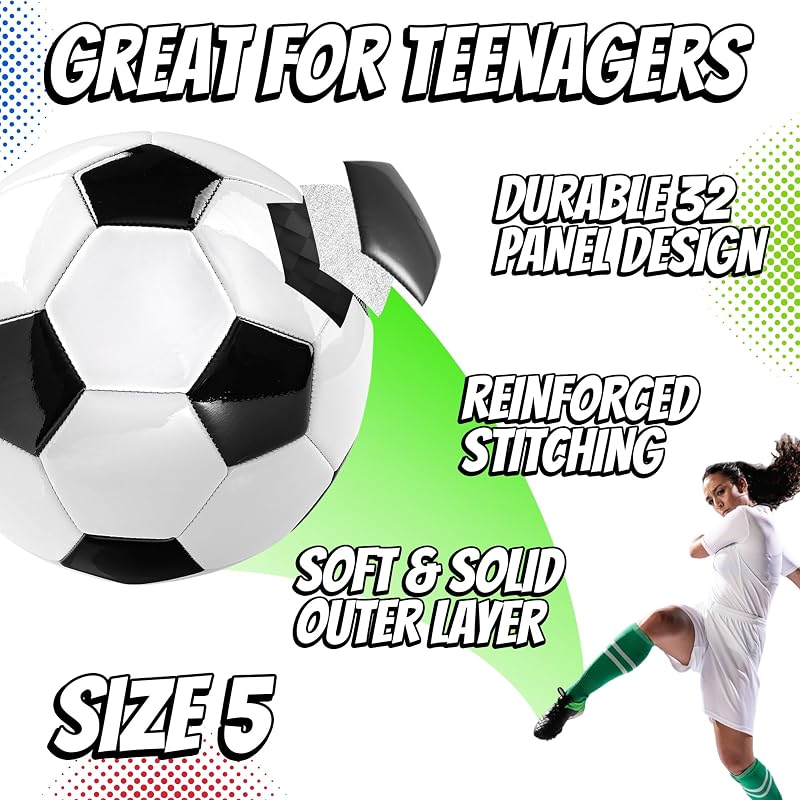 PlayBolt Official Size 5 Soccer Ball – 32-Panel PVC, Includes Pump, 4-Pack Variant: Classic 4-Pack+Size 5
