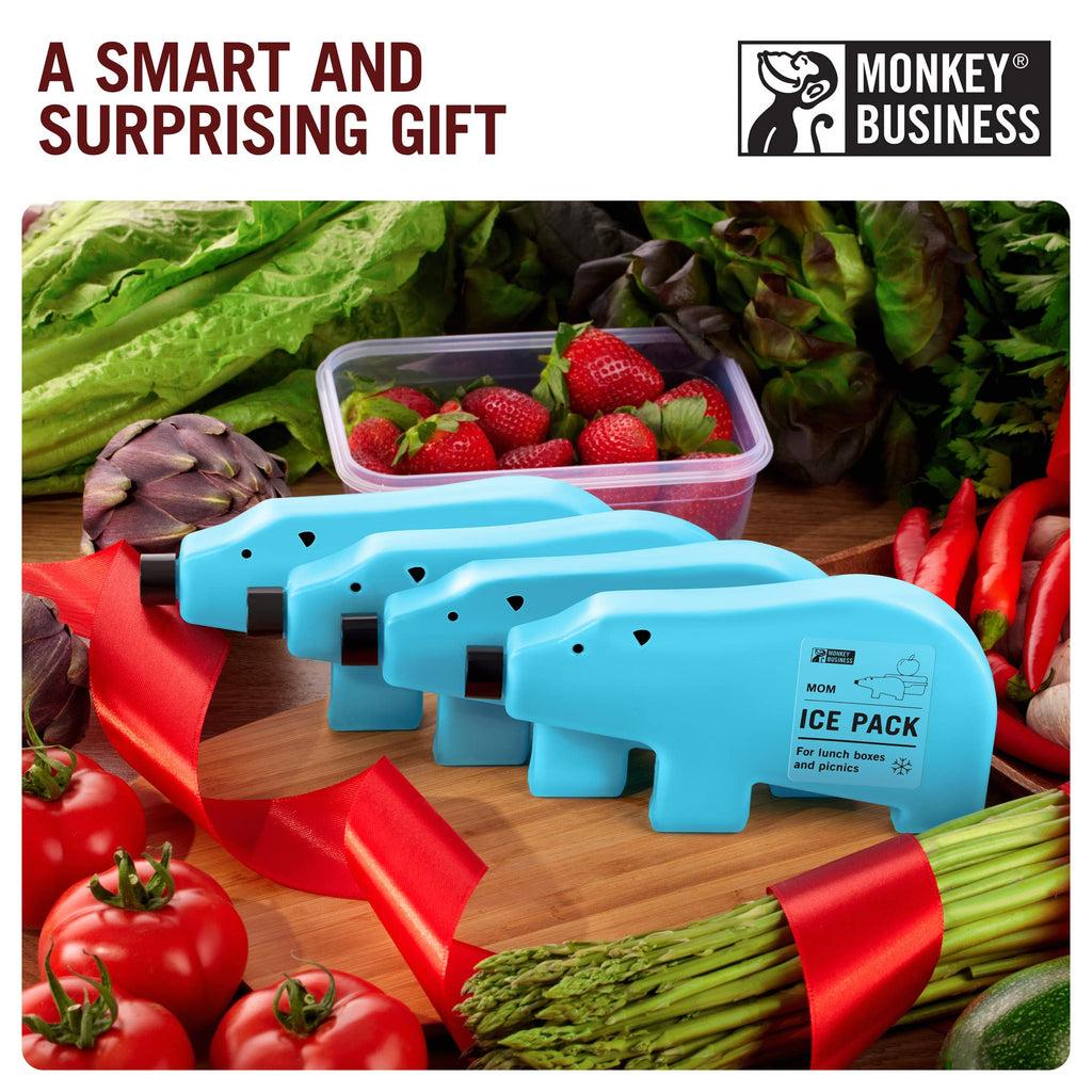 Monkey Business Kids Reusable Ice Packs Perfect For Lunch Boxes. Fun, Slim Freezer Packs Your Kids Will Love (Pack of 4)