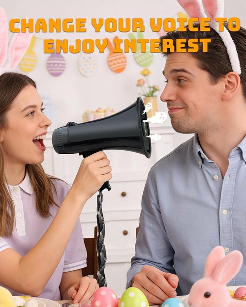 MyMealivos Prank Voice Changer Megaphone with 6 Different Sound Effects Voice Changing Bullhorn for Birthday Party, White Elephant Gift Exchange-Black