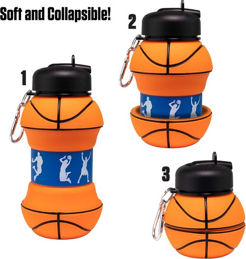 Maccabi Art Clip-On Silicone Basketball Water Bottle - BPA-Free, 18 Oz for Kids