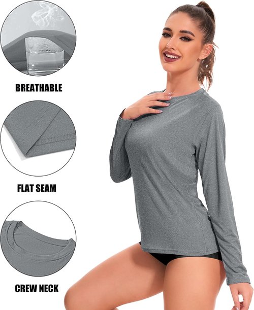 Kinglaman Women's Long Sleeve Workout Shirts - UPF 50+ Sun Protection Dry Fit Tees | 6 Pack