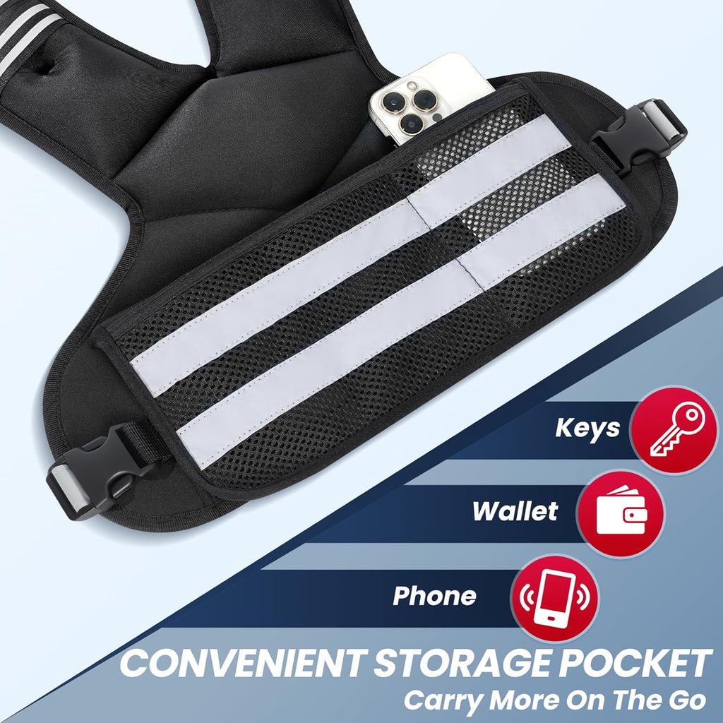 Skiennix Adjustable Weighted Vest - Versatile 4-32lb Options with Storage Pocket & Reflective Stripes for Workouts