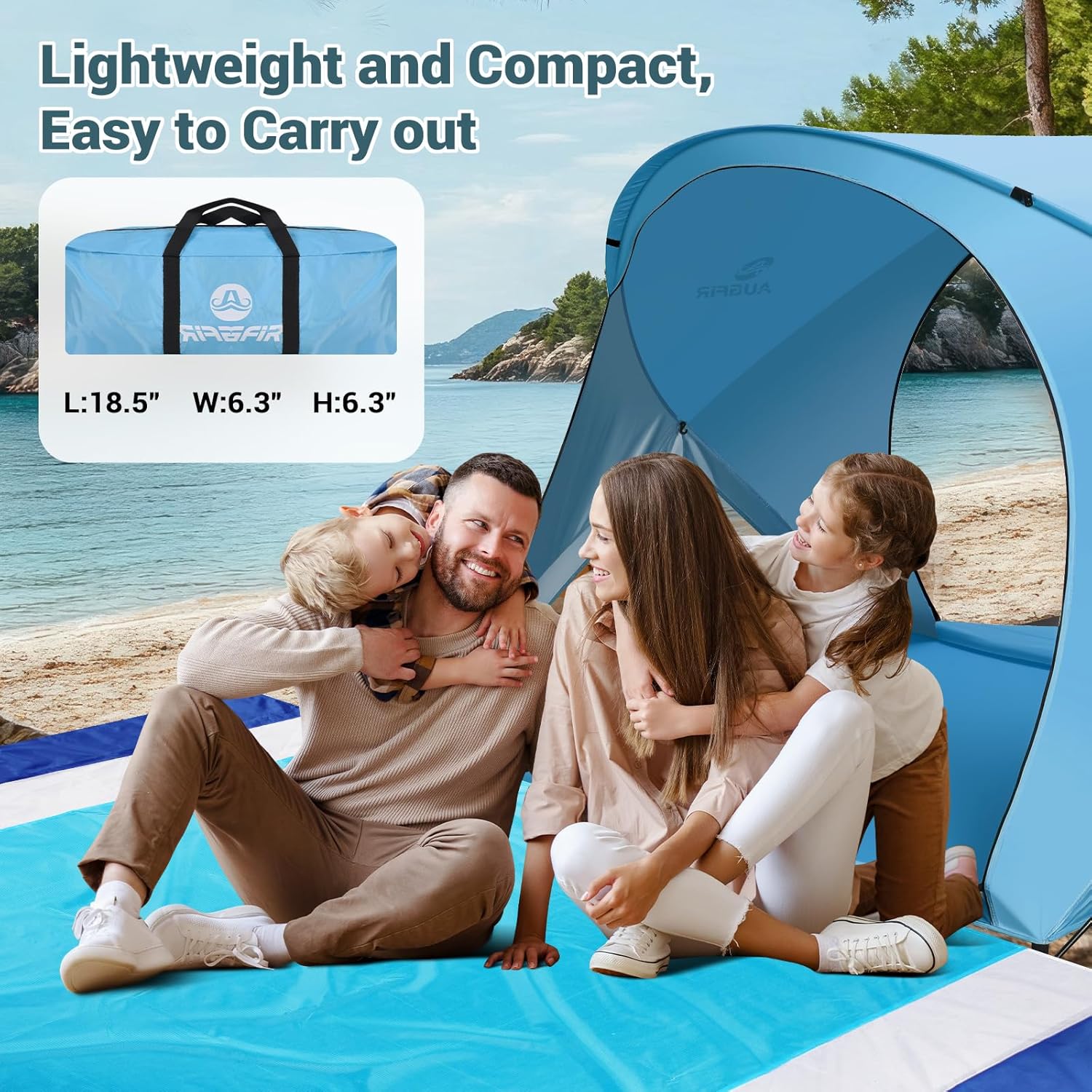Skiennix Beach Tent - Portable Sun Shelter with UPF 50+ Protection & Dual-Door Ventilation | Fits 4 People (Blue)