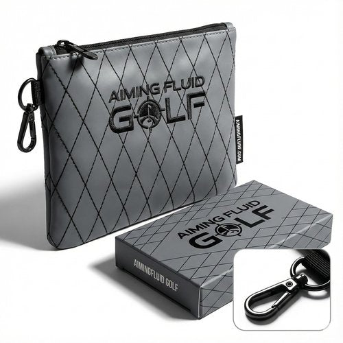 Premium Leather Golf/Travel Valuables Pouch – Luxury Zippered Utility Bag I Diamond Stitching I 360° Swivel Clip I Soft Interior for Golf Accessories & Travel Essentials (Grey)