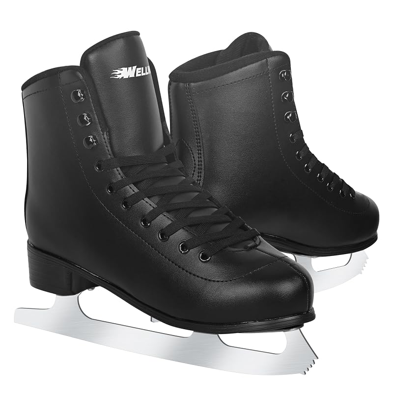 WELLWON Black Ice Skates for Women & Men, Figure Skating Shoes with Velvety Lining, US 10/8.5 – Indoor & Outdoor