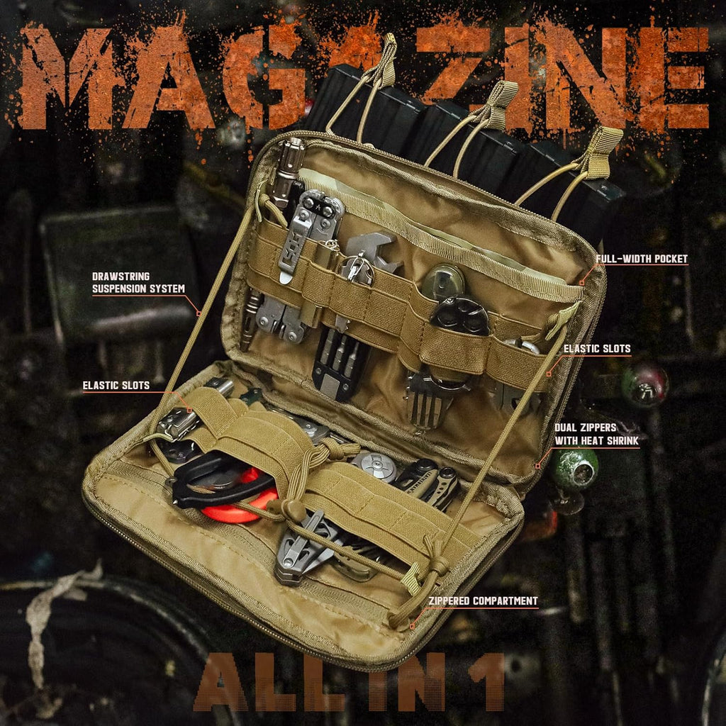 WYNEX Tactical Utility Tool Pouch - Kangaroo Style Molle Admin Organizer with Mag/Zipper Strip Insert
