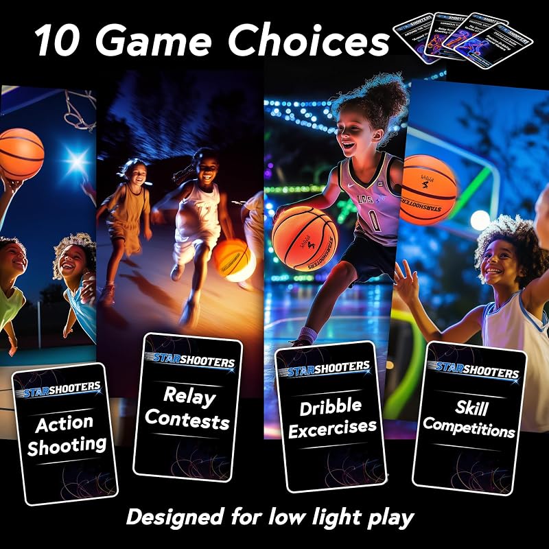 Light Up Basketball Set with Glow-in-the-Dark Markers – Rechargeable 29.5" Size 7 Ball + 6 Markers + 10 Game Modes