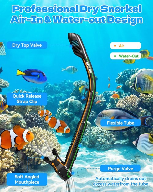 Aegend Snorkeling Gear Set - Anti-Fog Diving Mask with Dry Snorkel & Mesh Bag for Adults