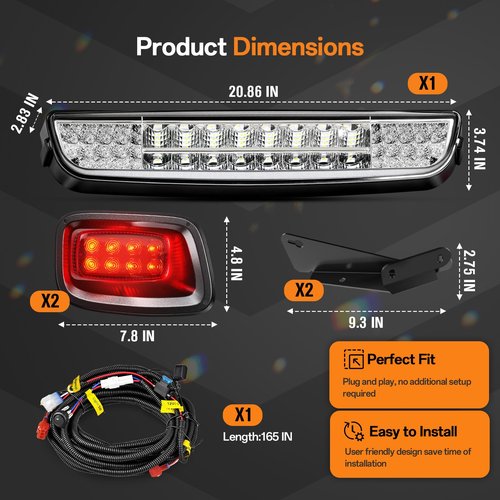 GODCTSUP EZGO Light Bar Kit, Golf Cart LED Light Kit for EZGO TXT 1996-2013 Gas&Electric Carts, with 12V Street Legal EZGO Headlight Taillights and Wiring Harness