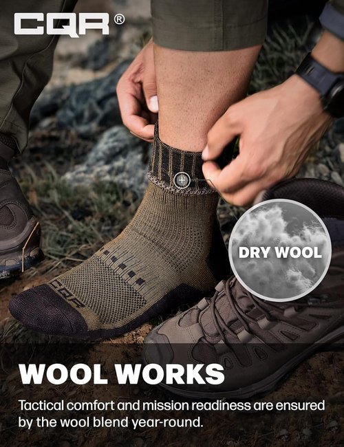 CQR Wool Hiking Socks - 3 Pack Mid Calf Crew | Moisture-Wicking & Breathable Tactical Cushion Socks