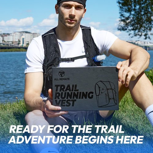 ALL REMATE All-in-One Multi Sport Trail Running Vest including Water Bottle, Whistle, 11 Pockets & 6 Straps – Ergonomic Lightweight Reflective Gear