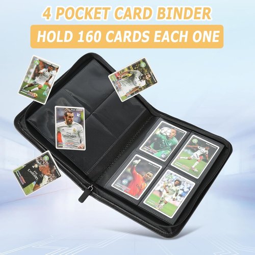 GERMUN Trading Card Binder - Premium 4 Pocket Album for 160 Cards | Double-Sided MTG & TCG Holder (Black)