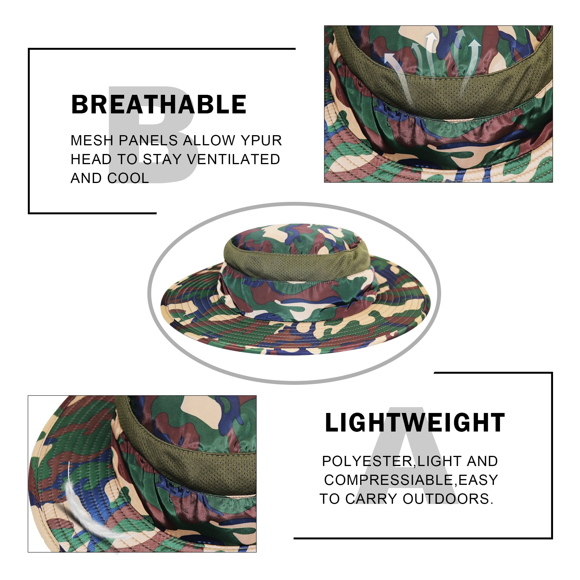 YR.Lover Outdoor UV Sun Protection Wide Brim Fishing Cap with Removable Flap Camouflage