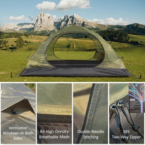 Backpacking Tent for Camping 2/3/4 Person Hiking Ultralight Tent for Waterproof Windproof Outdoor Tents Easy Setup Two Doors Double Layer Lightweight Instant Tents (Green, 1-2 Person)
