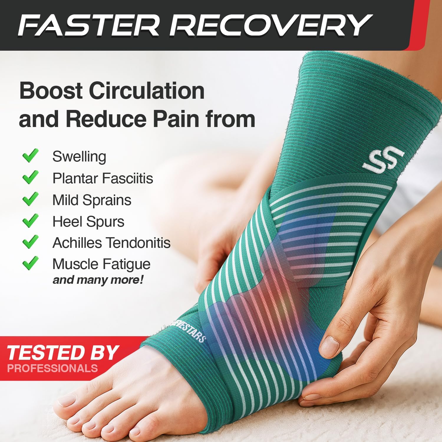 Sleeve Stars Ankle Brace - Compression Support for Sprains & Plantar Fasciitis Relief | Customizable Fit, Turquoise (Pair/M: 10"-12")