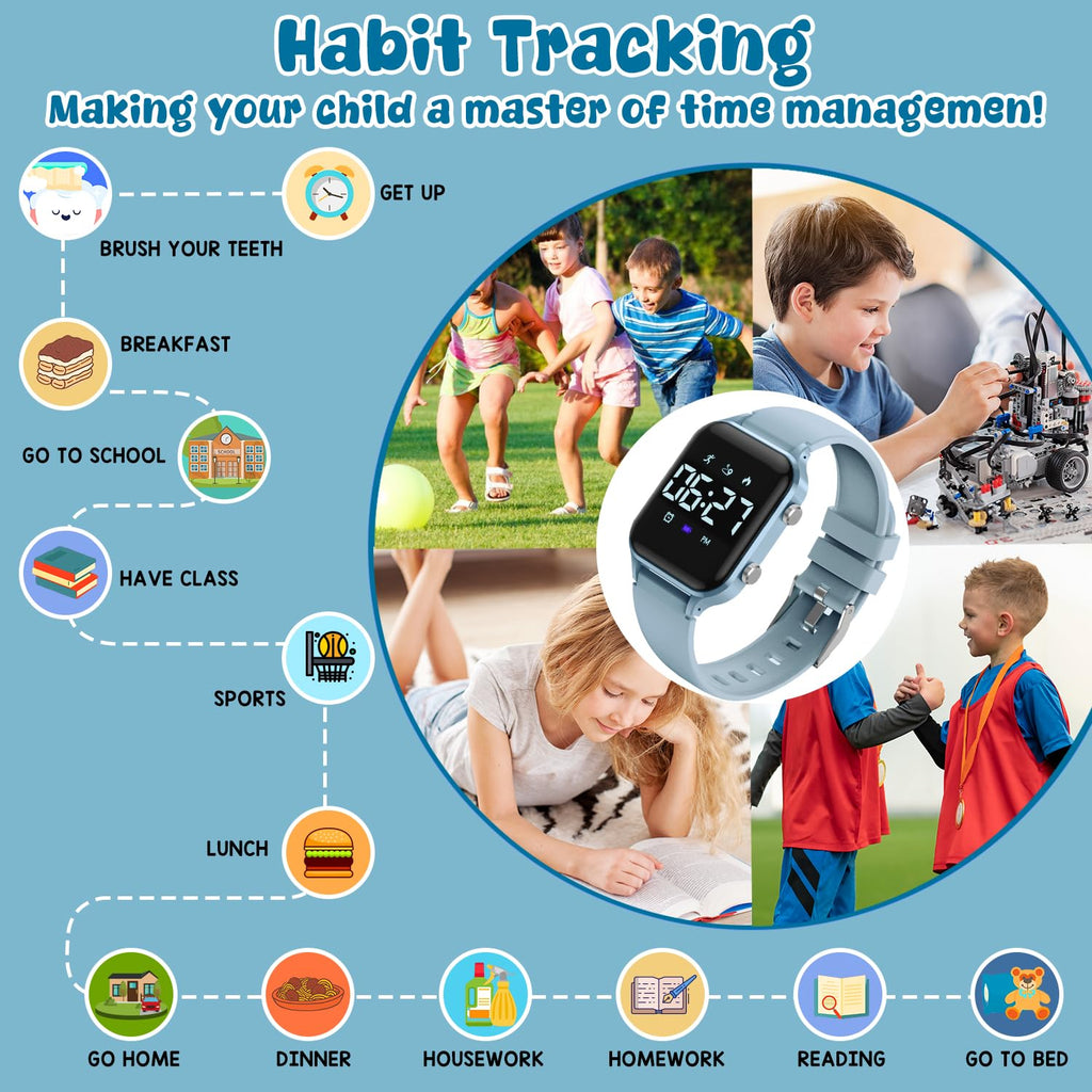 Timever Kids Digital Watches for Boys Girls, Sports Watch with Fitness Tracker, Pedometer, Alarm Clocks, Stopwatch, No App Needed Waterproof Kids Watch, Gift for Teens Student Girls Boys Ages 5-14