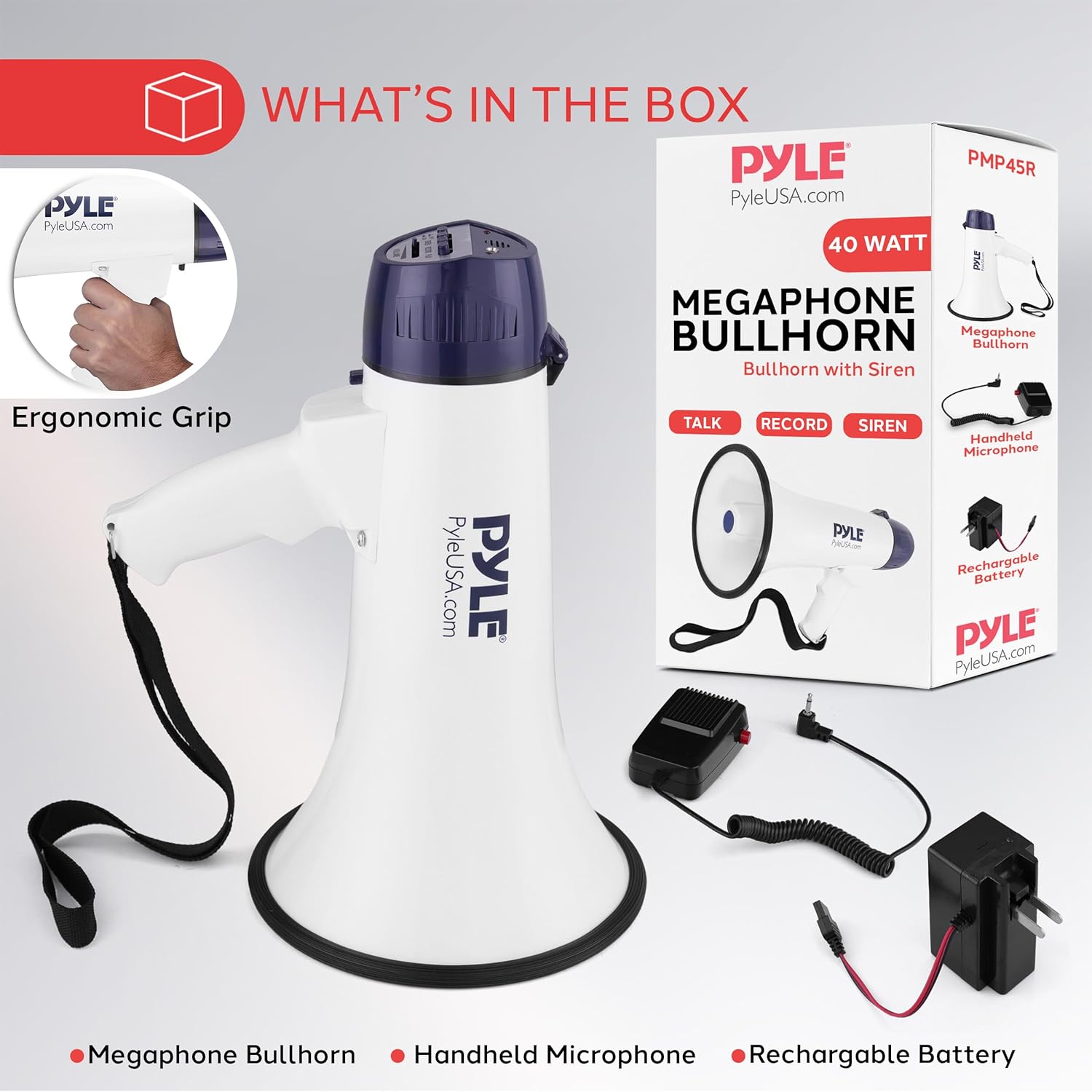 Pyle Megaphone Bullhorn - Powerful Sound with Built-In Siren | Lightweight & Portable Design