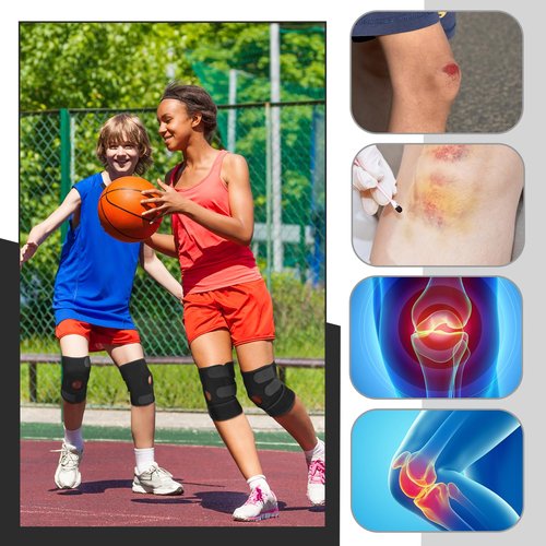 Foilswirl 1 Pcs Kids Knee Brace with Side Stabilizers Patella Gel Pads Adjustable Straps Youth Child Knee Brace Support for Meniscus Tear Sports, Meniscus Tear (Black)