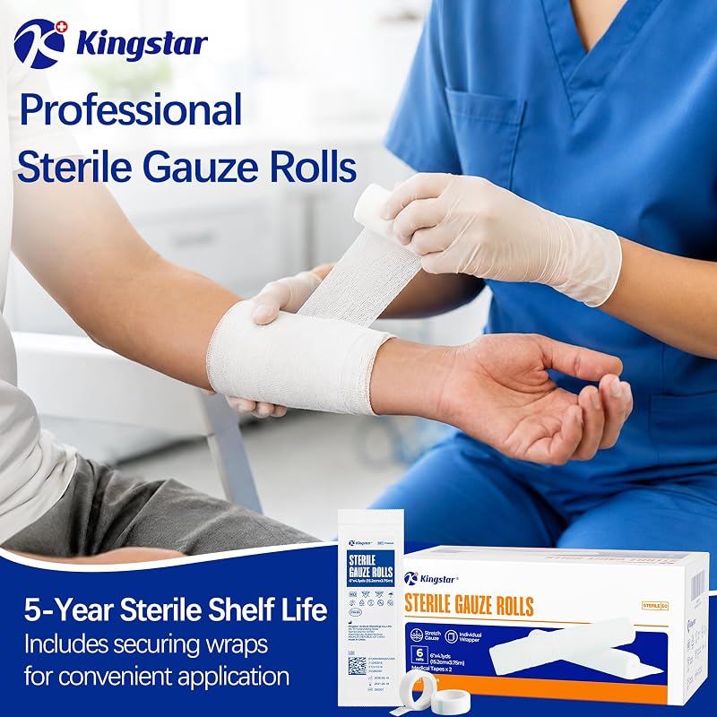 Sterile Gauze Roll 6 in x 4.1 yd (6 Rolls) - Adhesive Free, Breathable First Aid Gauze