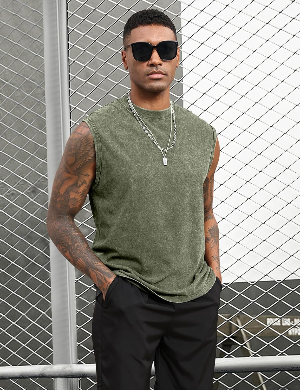 Yimoon Men's Tank Tops - Acid Wash Cotton Sleeveless Workout Tees for Gym | Loose Fit Muscle Shirts