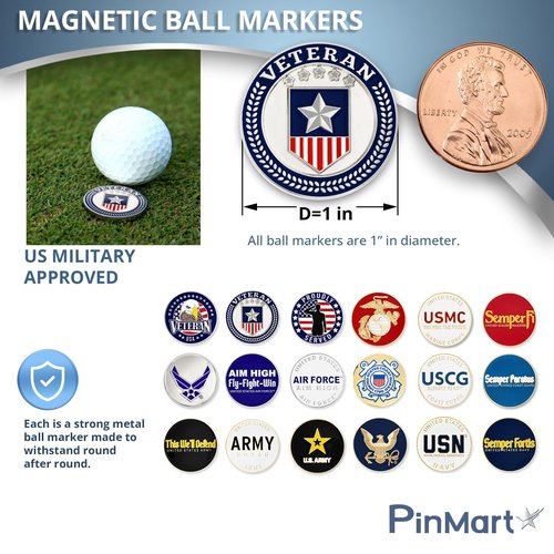 PinMart’s Officially Licensed United States Veteran Navy Bundle Pack of 9 Golf Ball Markers - Golf Accessories for Men and Women – Magnetic Veteran Ball Markers Set of 9