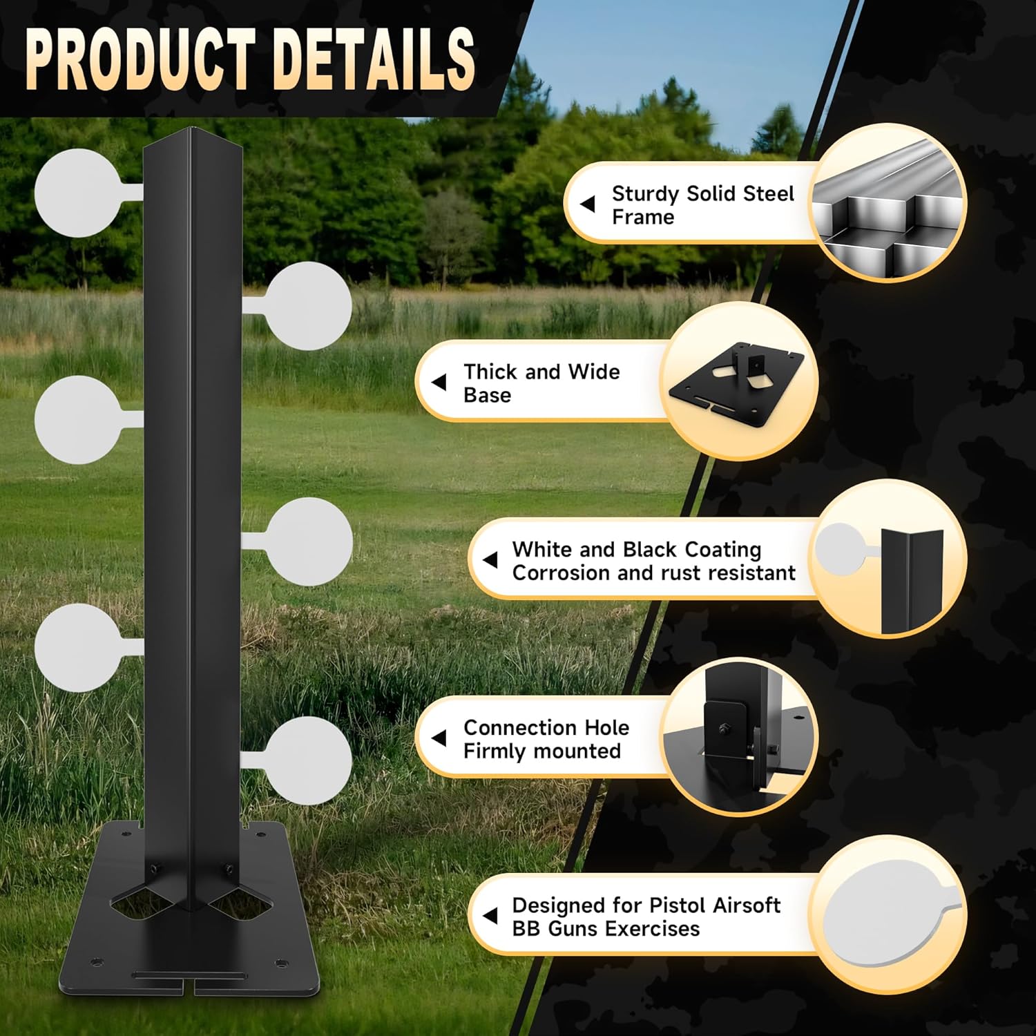Skiennix Metal Swing Shooting Target Stand - Heavy Duty Alloy Steel with 6 Steel Plates | 180° Rotation