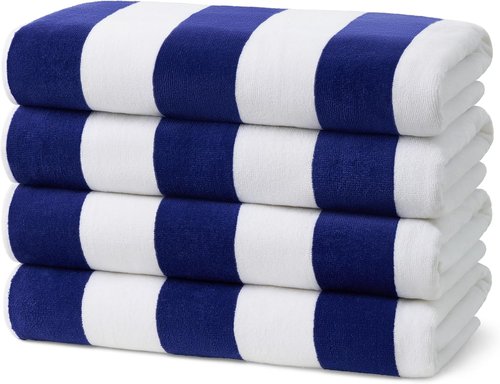 BEN KAUFMAN SALES CO Striped Towel - Absorbent, 100% Cotton - Oversized Towels for Beach Essentials - Quick-Dry for Swimming - Soft with Striped Design - 32" x 62", Turquoise (Pack of 4)