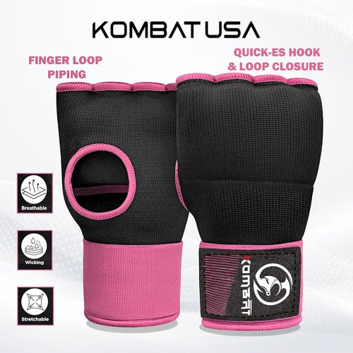 Kombat Gel Boxing Hand Wraps - Padded Inner Gloves for Men & Women | 75cm Quick Wrist Wraps for MMA & Kickboxing