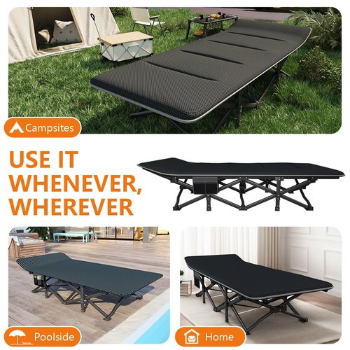 ATORPOK Oversized Camping Cot for Adults with Cushion Comfortable, Extra Wide 31.5'' Folding Bed for Sleeping, Lightweight Folding Bed with Carry Bag Supports 500 lbs