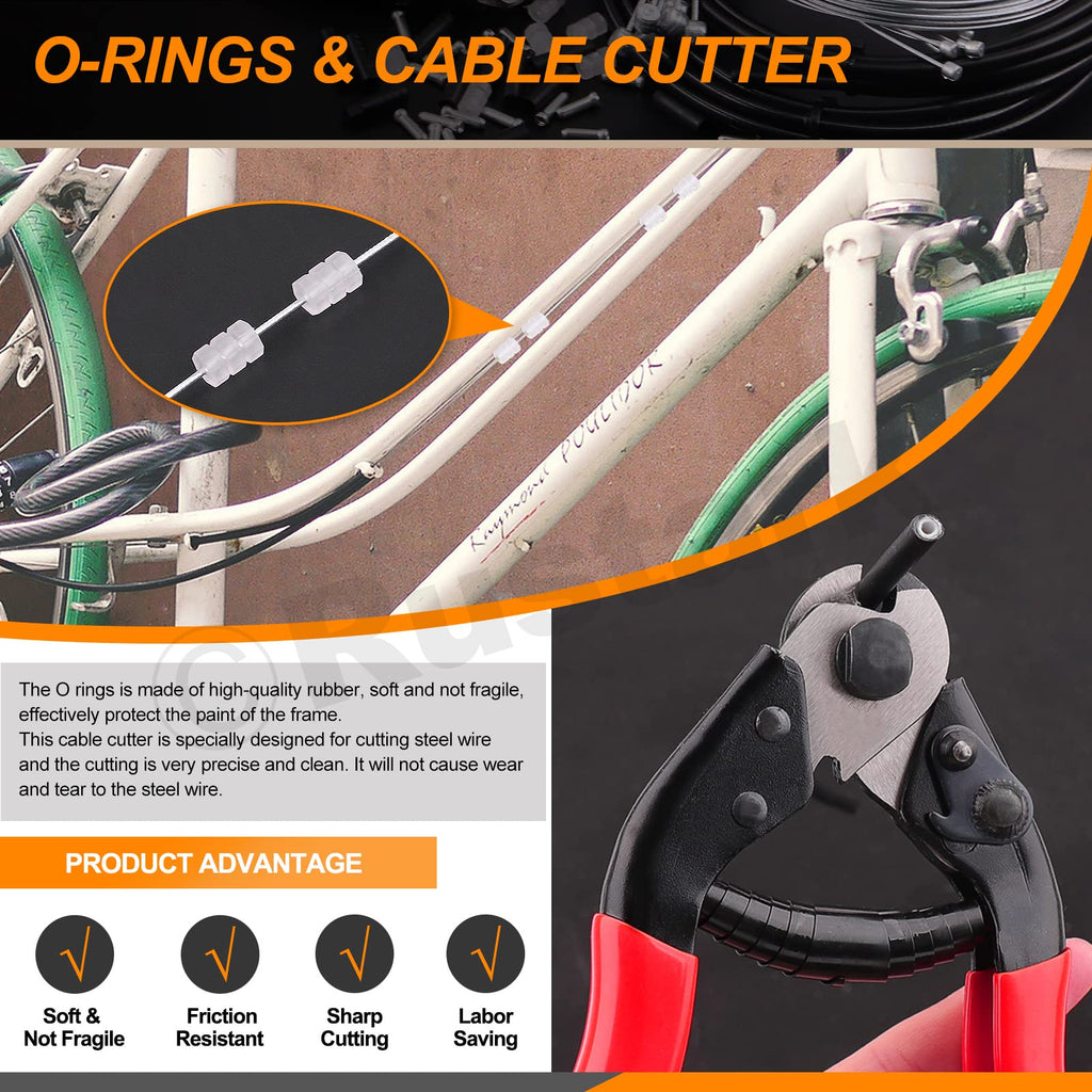 Rustark Stainless Steel Bike Cable Cutter and Brake Housing Cable Kit with End Caps and O-Rings for Mountain and Road Bikes