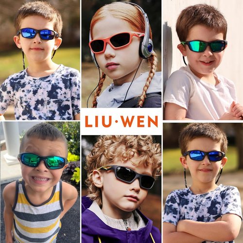 LIU·WEN Kids Baseball Polarized Sunglasses - Flexible Shades With Strap for Ages 4-12