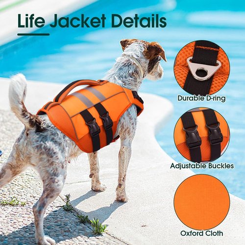 Kuoser Dog Life Jacket - Large High Flotation Safety Vest for Swimming & Boating | Reflective Orange